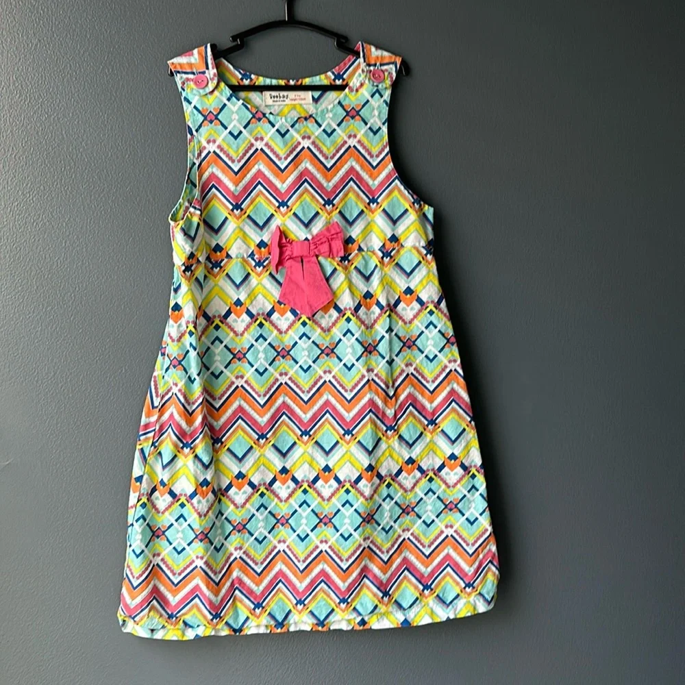 💞 BEEBAY Girls dress size 7 dress pink yellow white pattern spring summer dress
